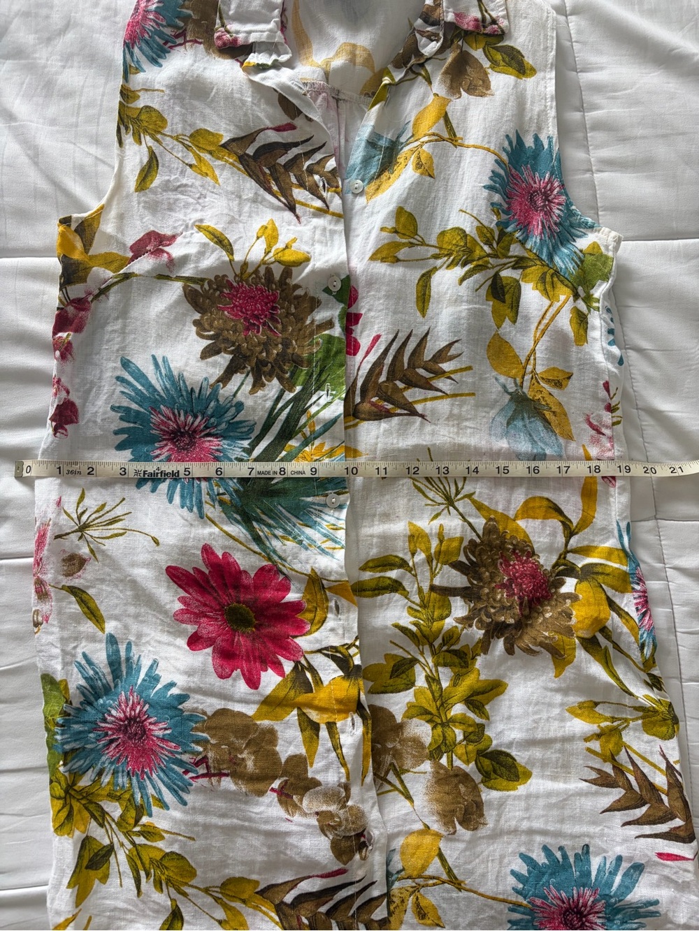 Sleeveless Linen Floral Button-Front Dress - Picture 8 of 10